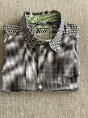 Mexx Men's Black & White Gingham Short Sleeve Shirt with Green Trim